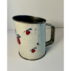 Vintage Bromwells Metal Flour Sifter Red Apple Design 3 Cup Hand Crank